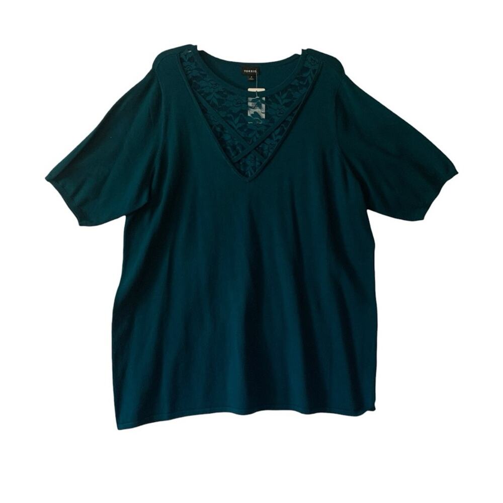 Torrid size 4 teal knit elbow length teal blue lace shirt new with tags casual